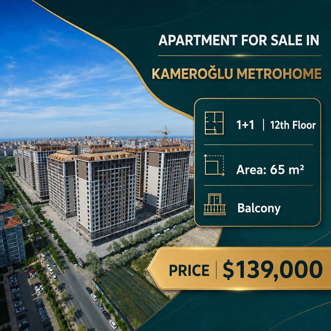 Metrohome Istanbul 1+1 Apartment for Sale with Balcony | $139,000